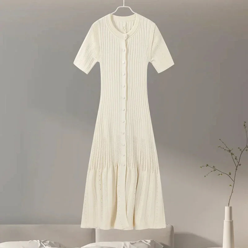 SereneRib™ Button Midi Dress