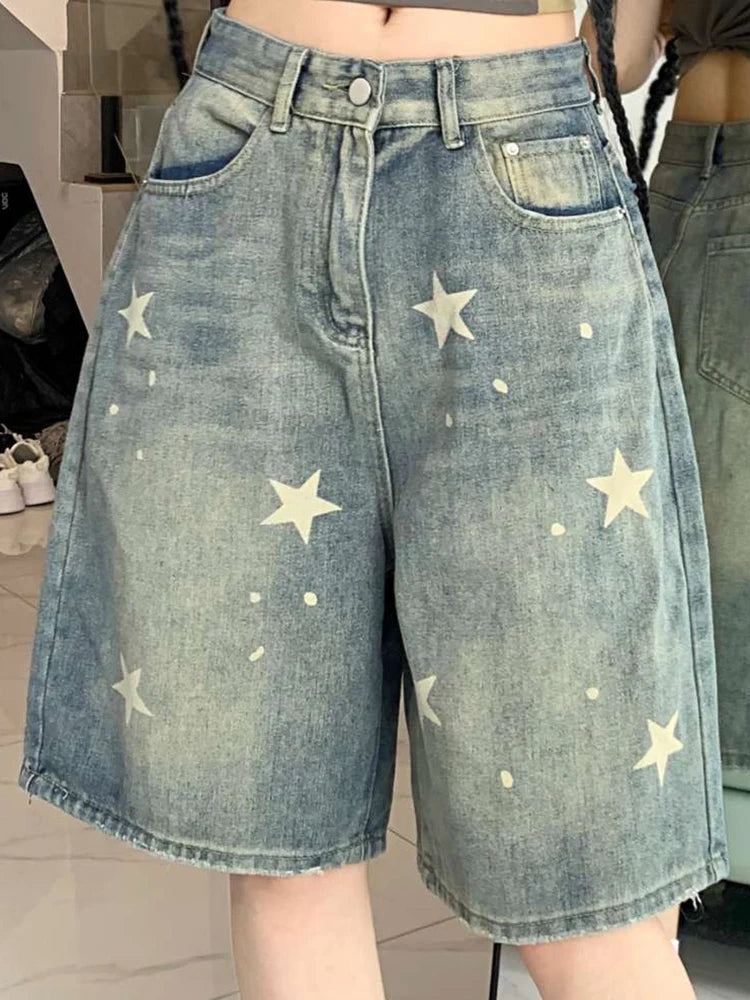 StellarCut™ Star-Print Denim Shorts