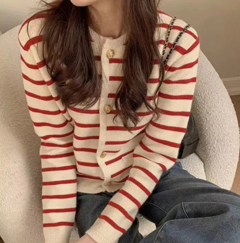 MetroStripe™ Button-Front Knit Cardigan