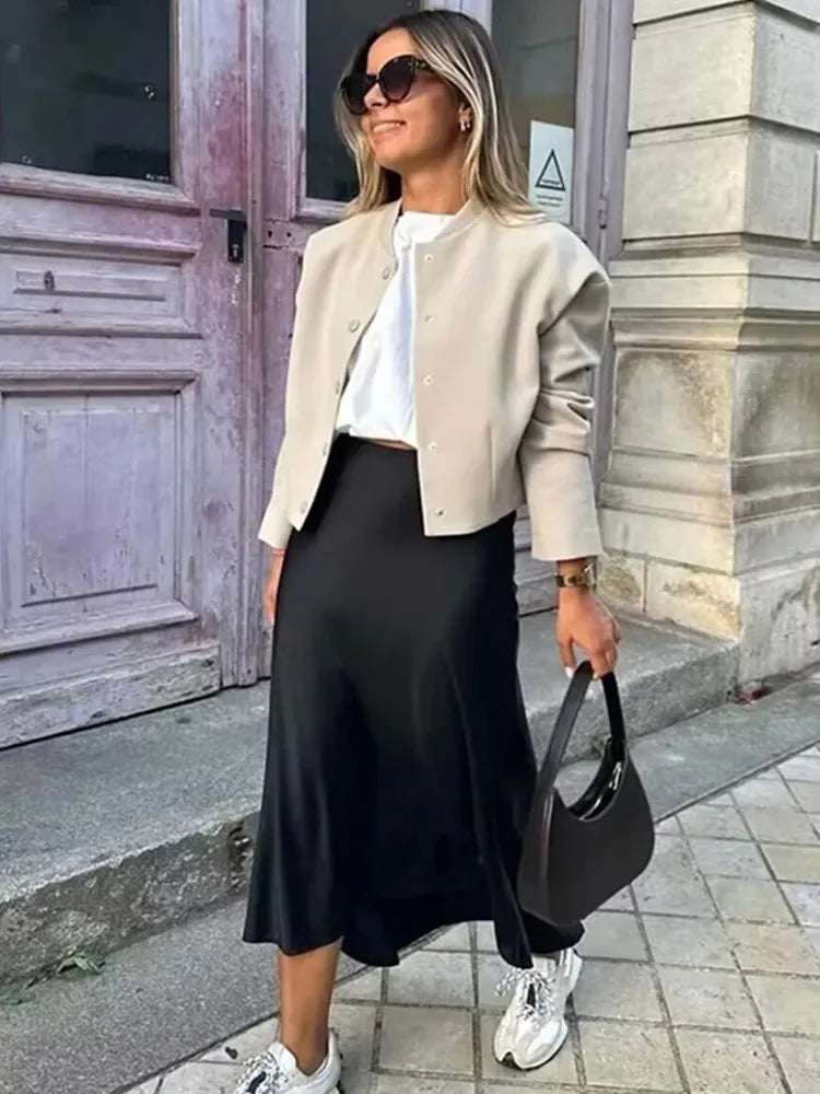 LustreFlow™ Satin Midi Skirt