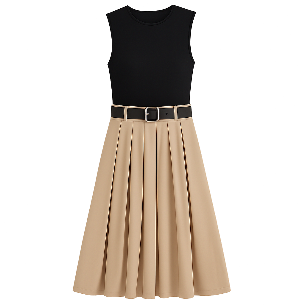 ContourGrace™ Belted Pleated Midi Dress