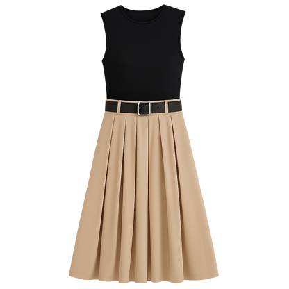 ContourGrace™ Belted Pleated Midi Dress