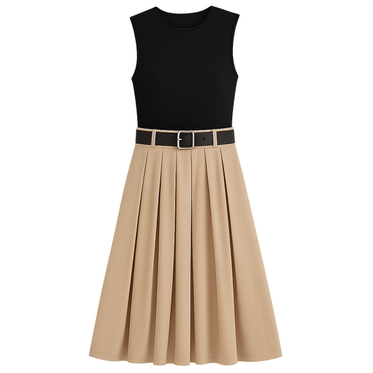 ContourGrace™ Belted Pleated Midi Dress