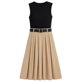 ContourGrace™ Belted Pleated Midi Dress