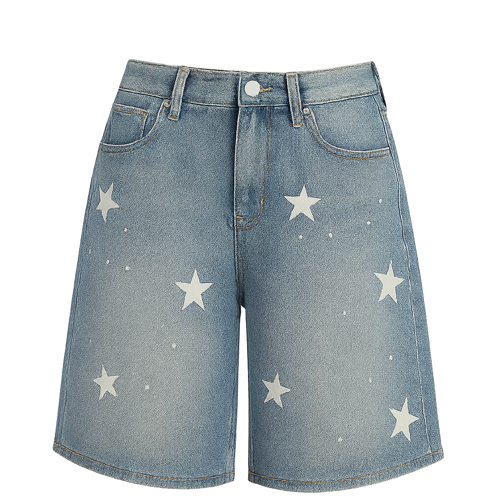 StellarCut™ Star-Print Denim Shorts