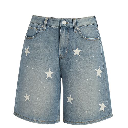 StellarCut™ Star-Print Denim Shorts