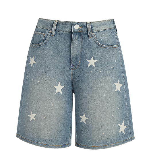 StellarCut™ Star-Print Denim Shorts