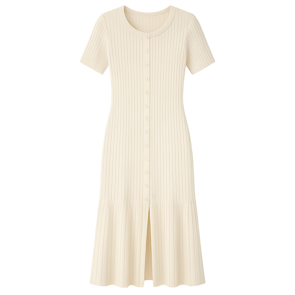 SereneRib™ Button Midi Dress