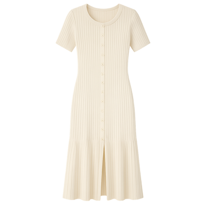 SereneRib™ Button Midi Dress