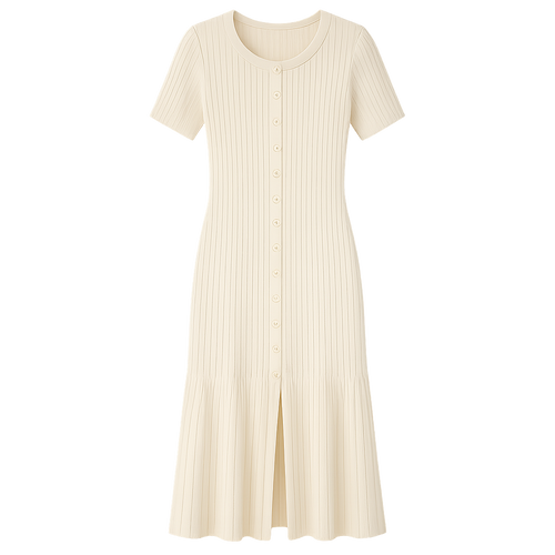 SereneRib™ Button Midi Dress