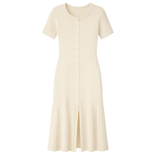 SereneRib™ Button Midi Dress