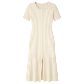 SereneRib™ Button Midi Dress