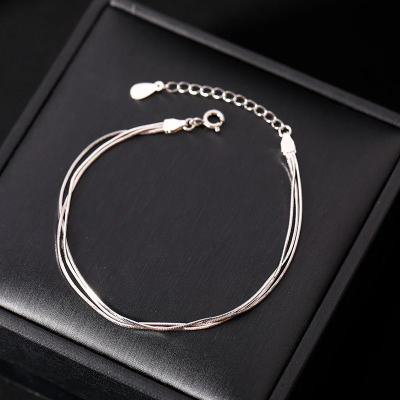 Fashion 925 Sterling Silver Bracelets for Women Simple