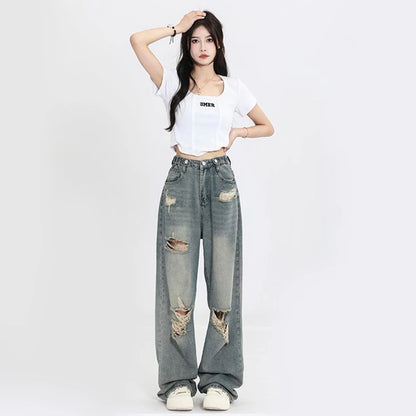 MetroEdge™ Distressed Wide-Leg Jeans