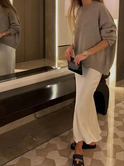 LustreFlow™ Satin Midi Skirt