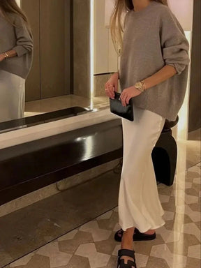 LustreFlow™ Satin Midi Skirt