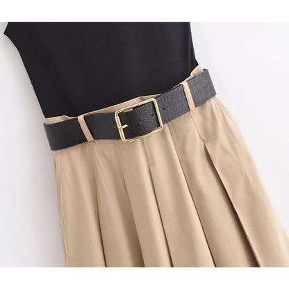 ContourGrace™ Belted Pleated Midi Dress