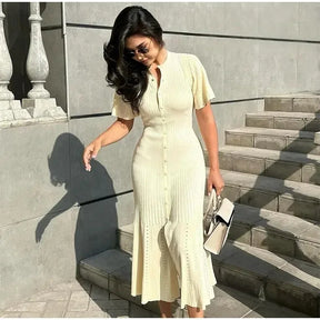 SereneRib™ Button Midi Dress