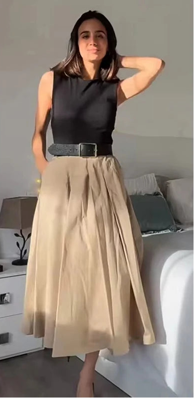 ContourGrace™ Belted Pleated Midi Dress