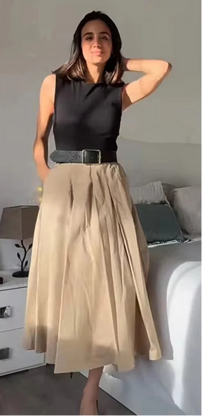 ContourGrace™ Belted Pleated Midi Dress
